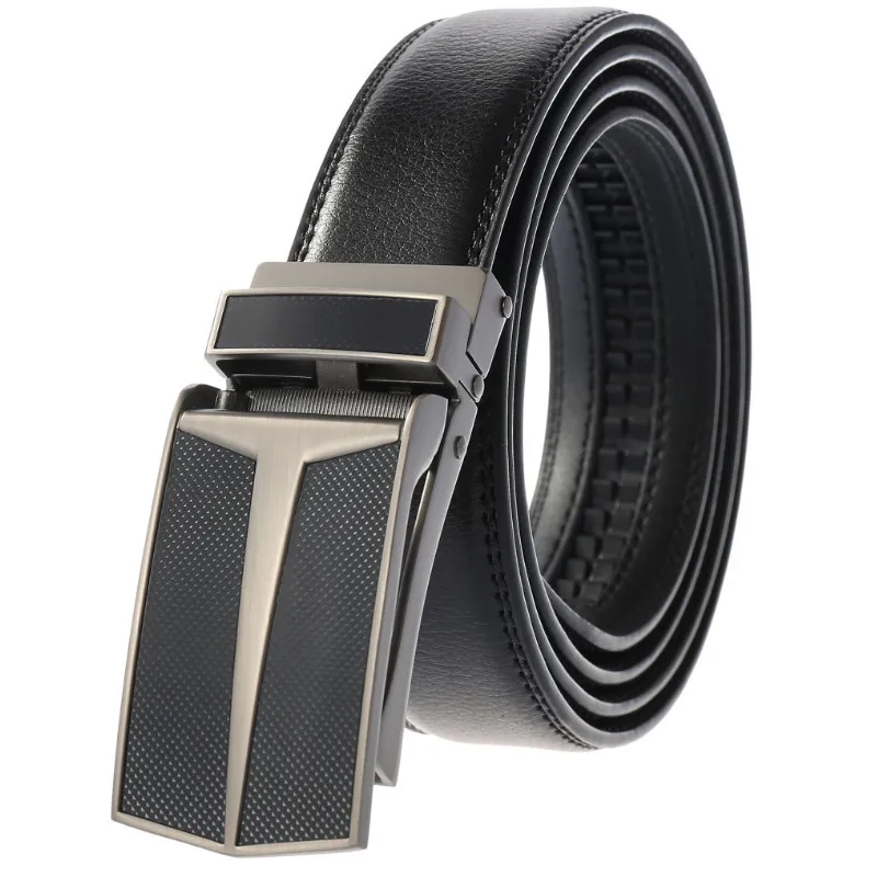 Name brand men's leather metal automatic buckle high quality leather belt leisure business belt LY133-0288-1