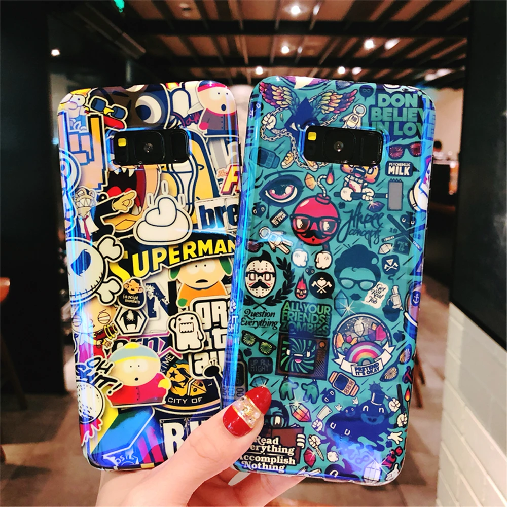 Case For Samsung Galaxy S8 S9 S10 Plus Lite Note 8 9 Trend Cartoon Cool Pattern Blue light Glossy Soft IMD Silicon Cover |