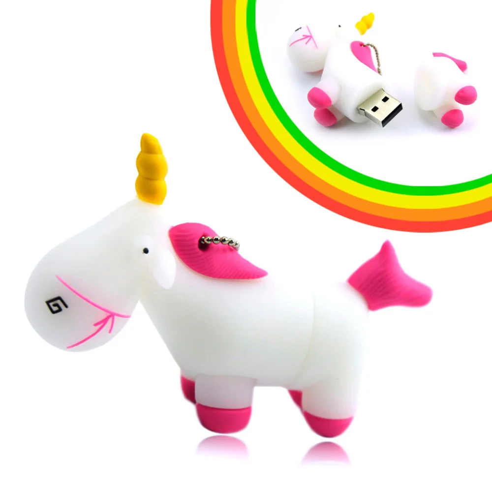 Мини Единорог флешки 128 ГБ накопитель 64 Мультфильм мило лошадь USB Flash Drive 32 16 8 memoria