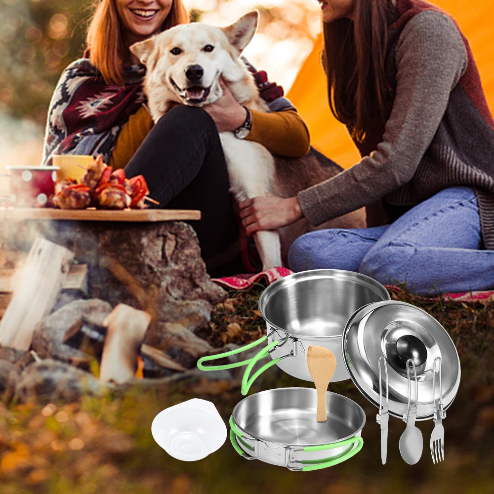 Lixada Camping Cookware Mess Kit Backpacking Hiking Picnic Outdoor Cooking Pot and Pan Set Cookset Tableware Cutlery Utensil | Спорт и