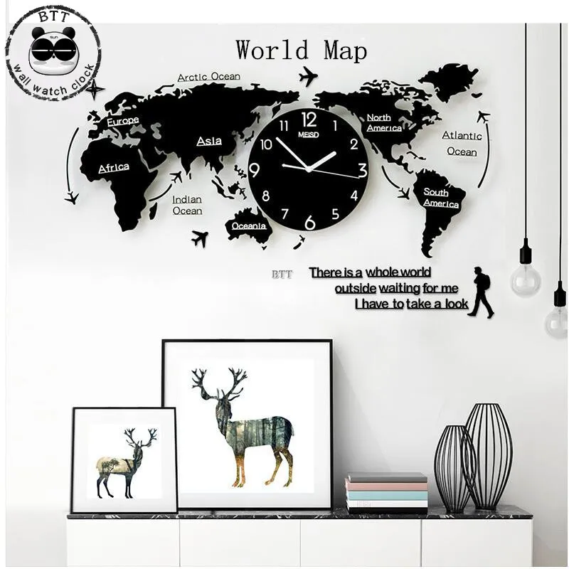 Настенные часы с большой картой мира простые скандинавские Современные