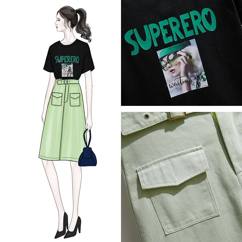 Модный корейский летний комплект из двух предметов женский укороченный топ с