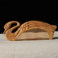 1pc boutique swan natural green sandalwood comb all fine tooth no static head massage hair brush health care for hair and head