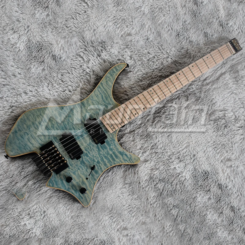 Горная безголовая гитара 6 струнная электрогитара fanned fret Ольха тела стеганая Кленовая жареная Шея