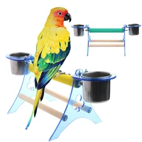 parrot perch stand platform play fun toys pet wooden playstand cup for bird cage
