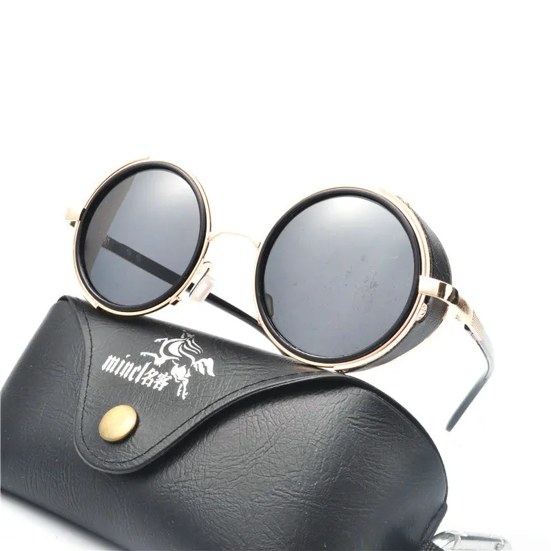 Винтажные круглые черные солнцезащитные очки MINCL/2018 в стиле ретро панк для мужчин