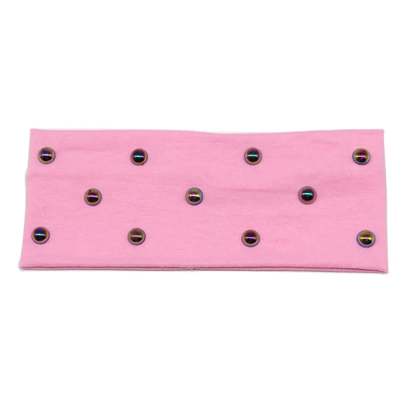 Pink Multicolor Женский ободок на голову с жемчугом модные стразы эластичные плоские хлопковые эластичные повязки на голову для девочек повязка на голову ручной работы - Цвет: Pink Multicolor