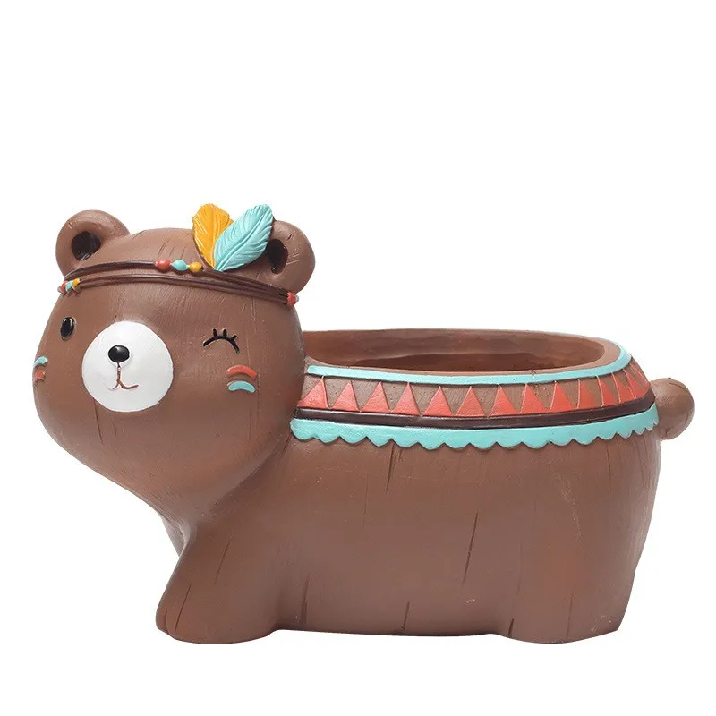 Brown bear Новинка, ваза из смолы, животное, слон, олень, кролик, суккулентные горшки для растений, горшок, мини бонсай, кактус, цветочный горшок для оформления дома, ремесло - Цвет: Brown bear