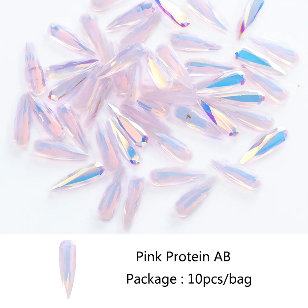 Pink Protein AB 10 шт. кристалл ногтей горный хрусталь 3D длинная водяная капля AB цвет опал белок Драгоценный Камень Стразы для ногтевого дизайна украшения аксессуары для маникюра LA812 - Цвет: Pink Protein AB