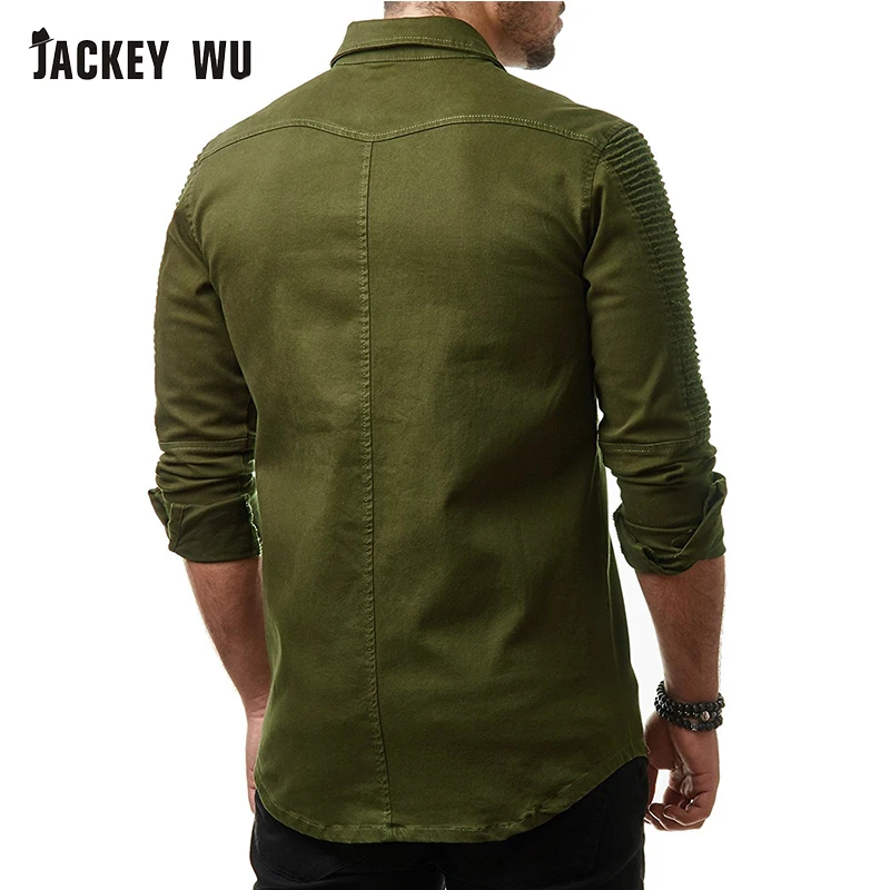Бренд JACKEYWU джинсовая рубашка для мужчин мода 2019 плиссированные джинсовые