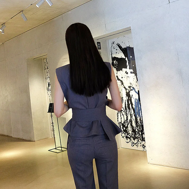 2016 Модный женский деловой костюм формальный офисный с гофрированным декором топ