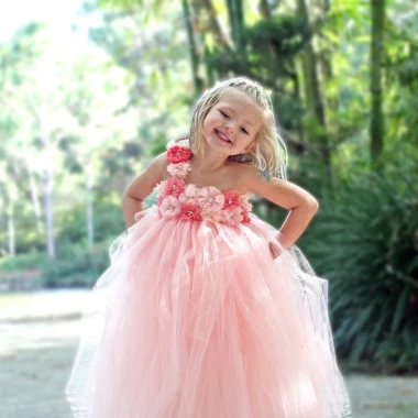Infant Flowers Baby girl tutu dress birthday party headband set Children Princess kids clothes handmade vestido infantil #JH030 | Детская