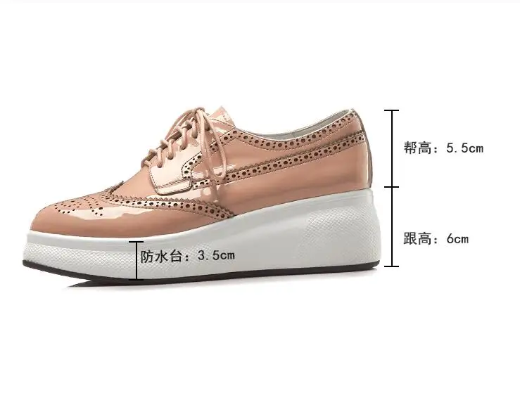 

2019 Spring Autumn Women Flat Platform Brogue Shoes Ladies Patent leather woman Casual Shoes Lace-up Flats Moccasins creepers