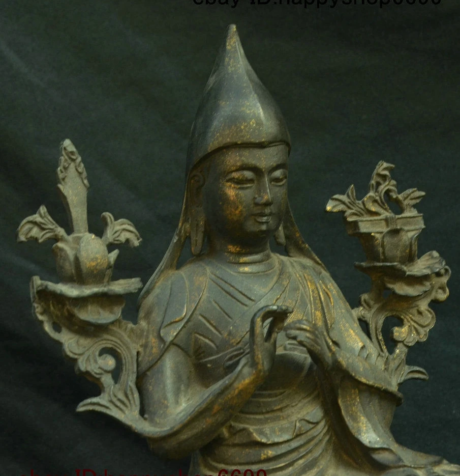 Древнетибетский буддизм Бронзовая позолота Je tsungkhapa Lama Tsong Khapa Будда статуя сидя |