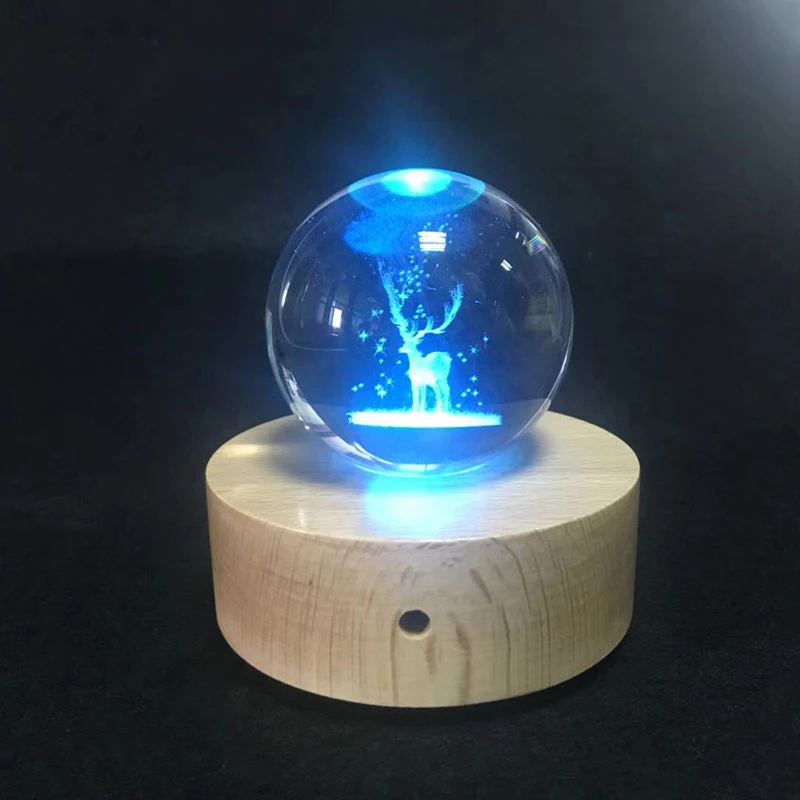 3D Музыкальная шкатулка в виде хрустального шара ночной Светильник Светодиодный Настольные лампы лист лося Роза медведь Одуванчик луна лампа с подарочной коробкой для украшения дома