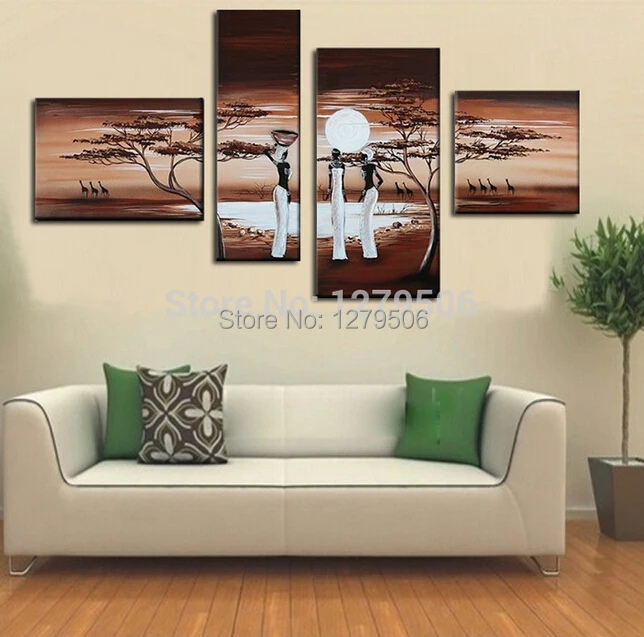 Ручная роспись 4 шт./компл. картина маслом на холсте декорация стену Южная Африка