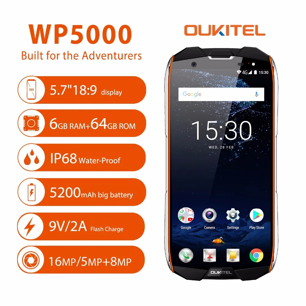 Oukitel WP5000 смартфон с 5 7 дюймовым дисплеем восьмиядерным процессором Helio P25 ОЗУ 6 ГБ