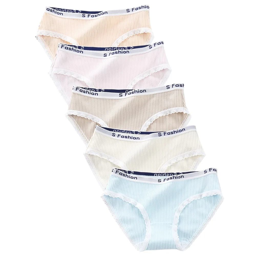 5 шт./лот женское хлопковое нижнее белье милые Однотонные трусы спортивные