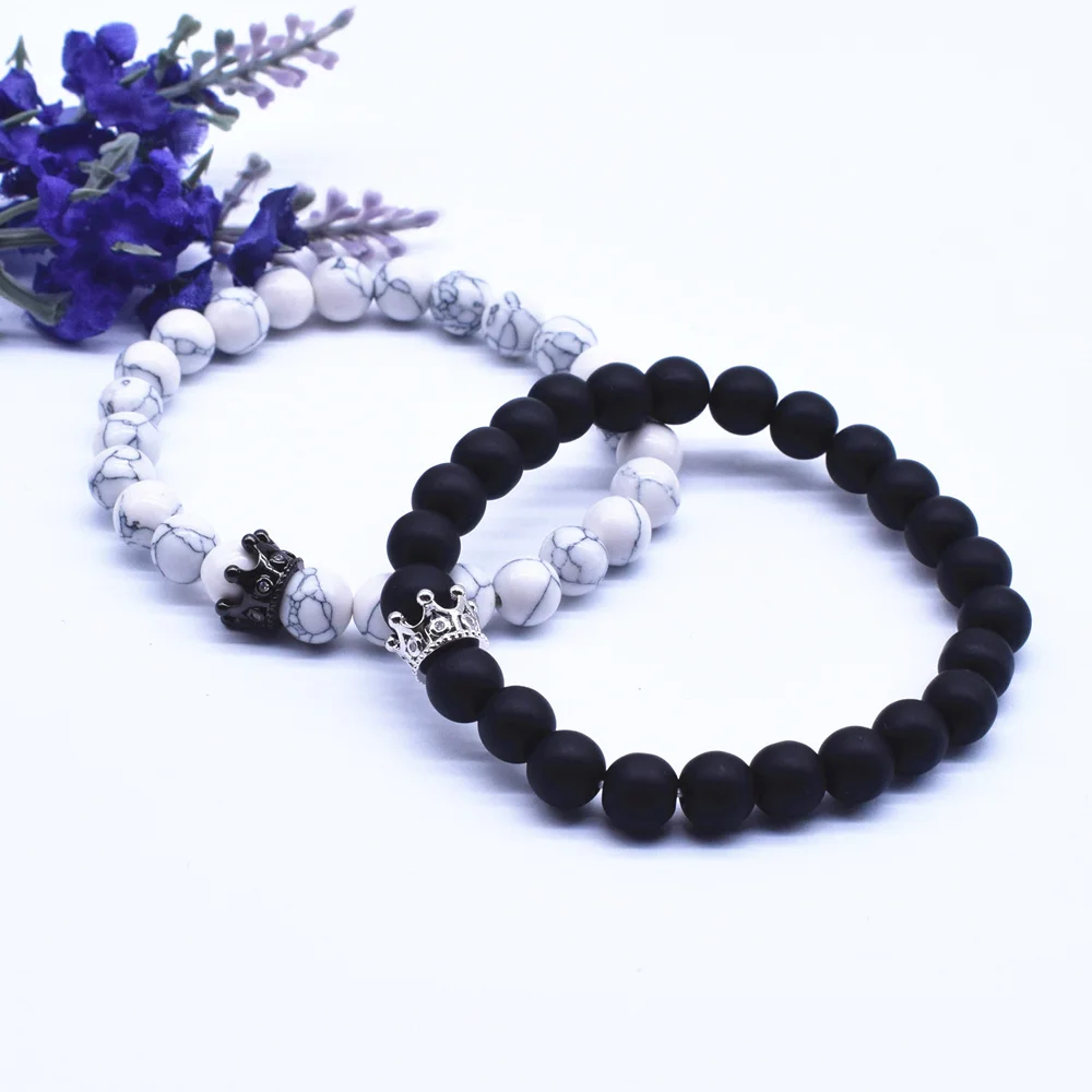 2018 Новое поступление простой черный белый камень Бусины с цирконом Корона Шарм