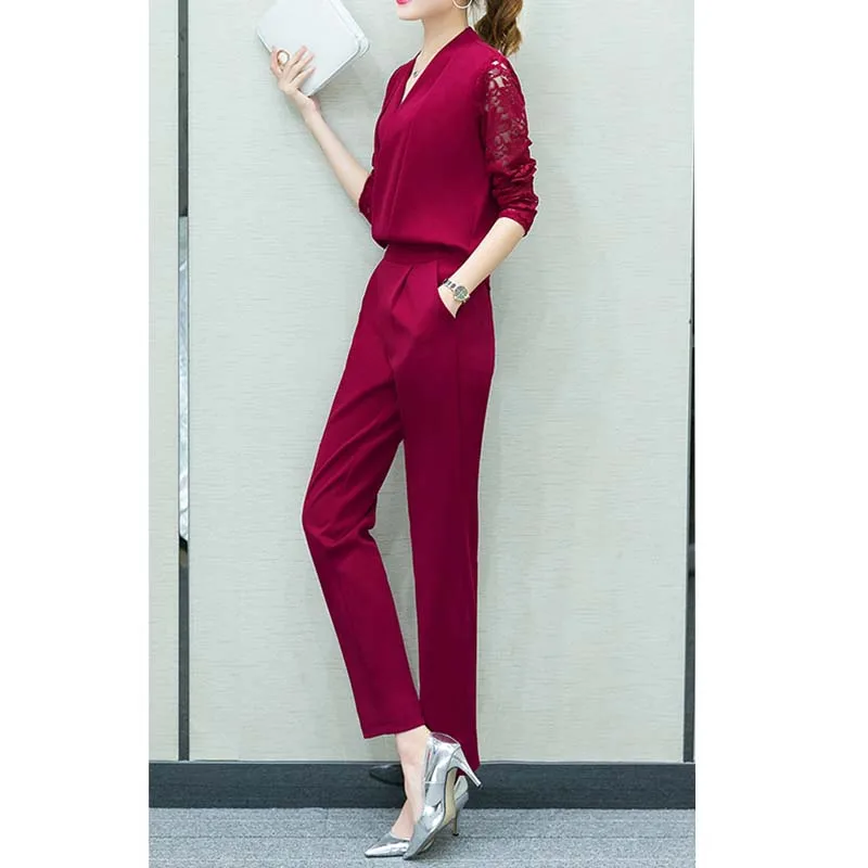 Женский комплект 2 шт. костюм женский длинный рукав кружевная рабочая одежда