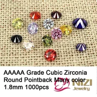 1 8mm 1000pcs cubic zirconia stones supplies for jewelry aaaaa grade round shape pointback beads 3d nails art decorations diy