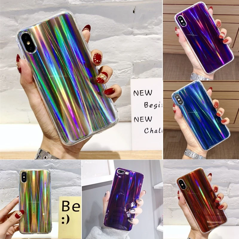 Роскошный Радужный блестящий чехол с зеркалом для iPhone XS Max XR X 6 6S 7 8 Plus 5 5S SE Aurora