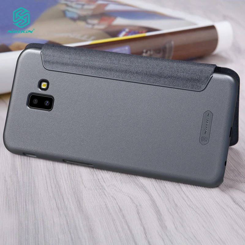 Nillkin кожаный чехол для Samsung Galaxy J6 + Plus супер тонкий PU флип Жесткий PC Пластиковый