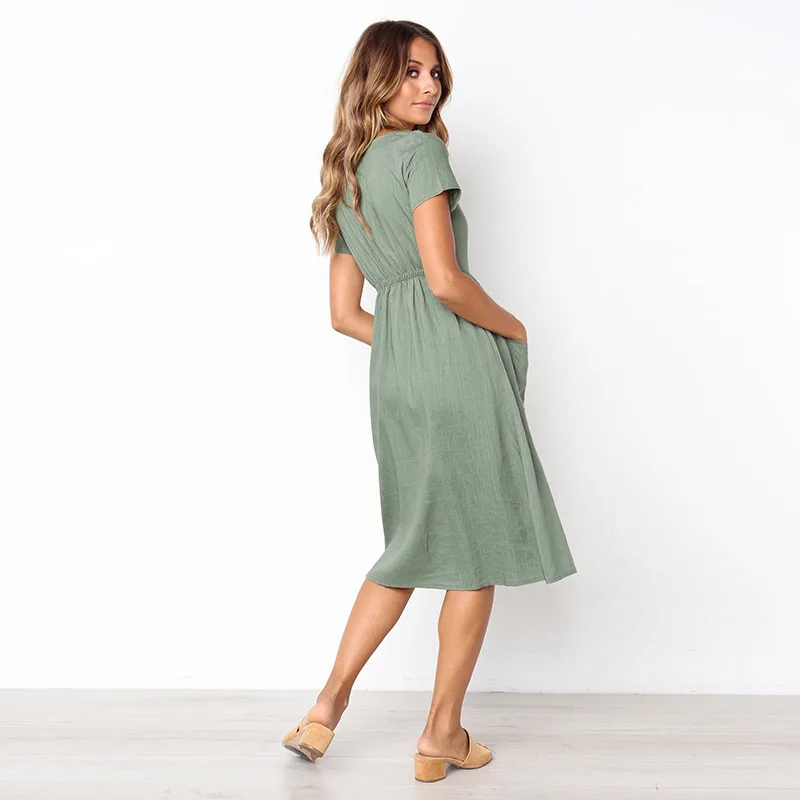 AvoDovA летнее женское платье с коротким рукавом на пуговицах модное повседневное