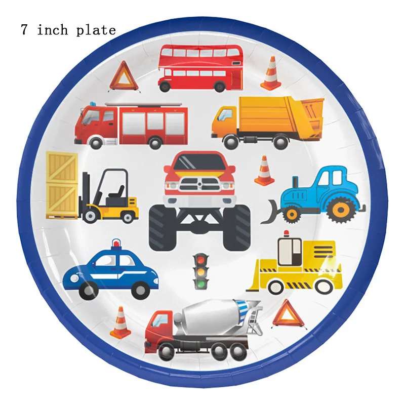 7 inch plate 6pcs Мультфильм автомобиль вечерние одноразовая посуда тарелка Салфетка скатерть чашки строительная техника ко дню рождения украшения, товары для вечеринки - Цвет: 7 inch plate 6pcs