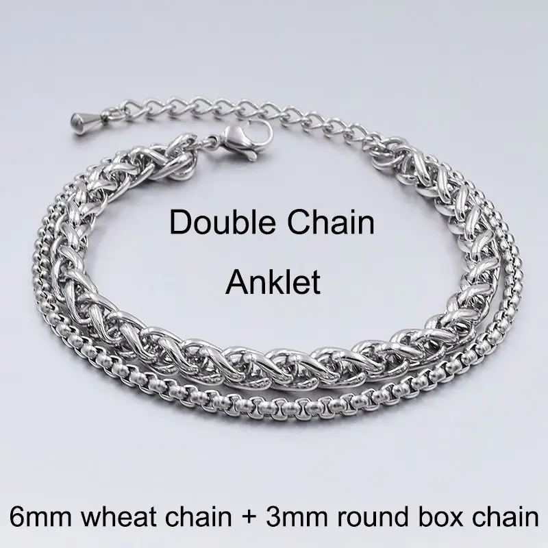 6mm Wheat Double Браслеты на ногу из нержавеющей стали для женщин, пляжные ювелирные изделия для ног, цепочка на ногу, браслеты на лодыжку для мужчин или женщин, праздничные аксессуары, новинка - Окраска металла: 6mm Wheat Double