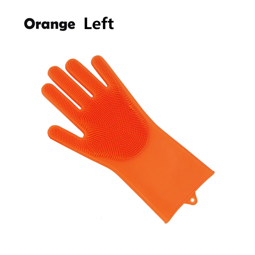 Orange left 1 шт силиконовая перчатка для мытья посуды пищевая кухонная перчатка для мытья посуды с чистящей щеткой домашняя перчатка для скрабирования - Цвет: Orange left