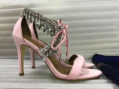 as pic Deification/модные туфли-лодочки; zapatos mujer; коллекция года; стразы; сандалии-гладиаторы; женская замшевая обувь на высоком тонком каблуке; женская обувь на шнуровке - Цвет: as pic