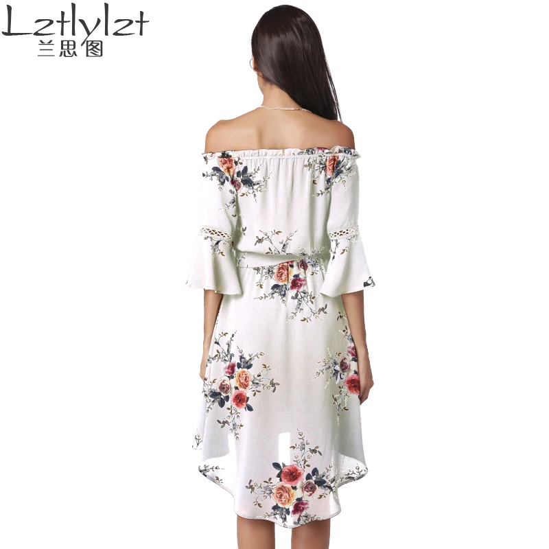 2017 new irregular print dress sexy fashion in Europe and America A line above knee slash neck free shipping | Женская одежда