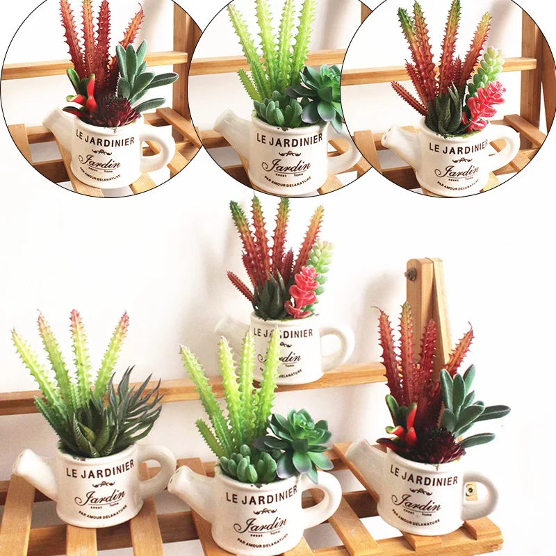 Room Artificial Succulent Pot Tabletop Decor Fake Plant Flower 1pc Mini Simulation PVC Ceramic Creative Ornaments | Дом и сад