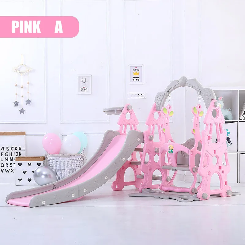 Pink A Новые пластиковые детские горки и качели с MP3 Story, баскетбольная коробка, комбинированная Детская домашняя игрушка для малышей, детская игровая площадка - Цвет: Pink A