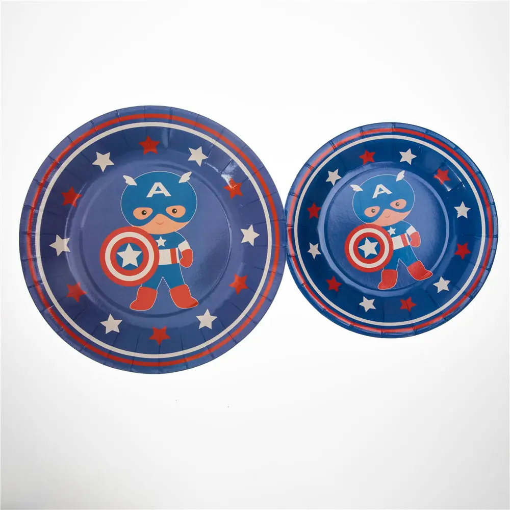 Plate 7 inch 6pcs Мультяшный персонаж Капитан Америка день рождения декорирование тематическое мероприятие семейный сбор - Цвет: Plate 7 inch 6pcs