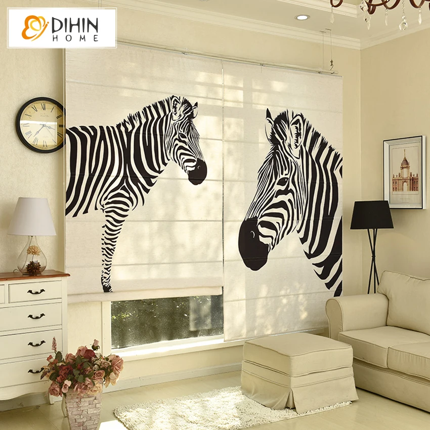 Шторы DISHIN в комплекте шторы с рисунком зебры животных лен/хлопок римские готовые