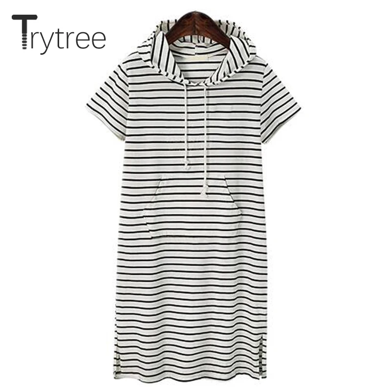 Trytree 2019 осеннее летнее платье женское Повседневное с капюшоном мини Полосатое