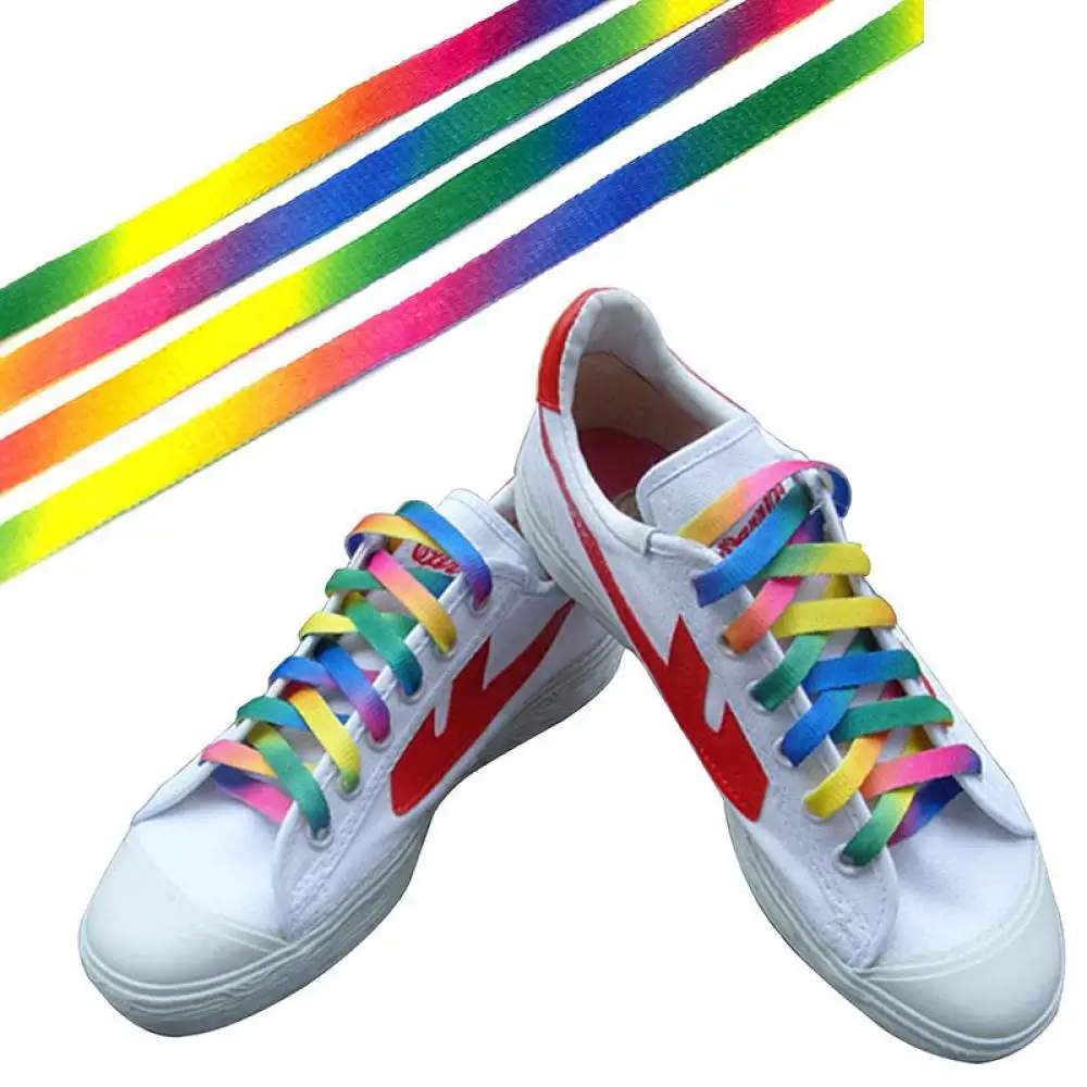 

Hot sale 1/2 Pair Colorful Laces Rainbow Gradient Print Flat Canvas Shoe Lace Shoes Casual Chromatic Colour Shoelaces 112cm