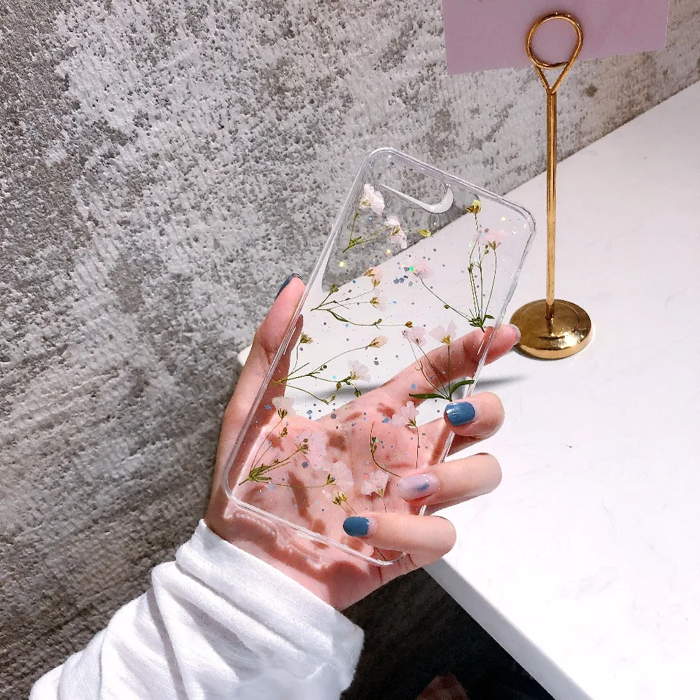 New Flamingo Mum Real Dry Flower Transparent Hard Case For Apple iphone 6 7 8 Plus X XR XS Max Cover 6plus 7P 8plus XsMax Cases | Мобильные