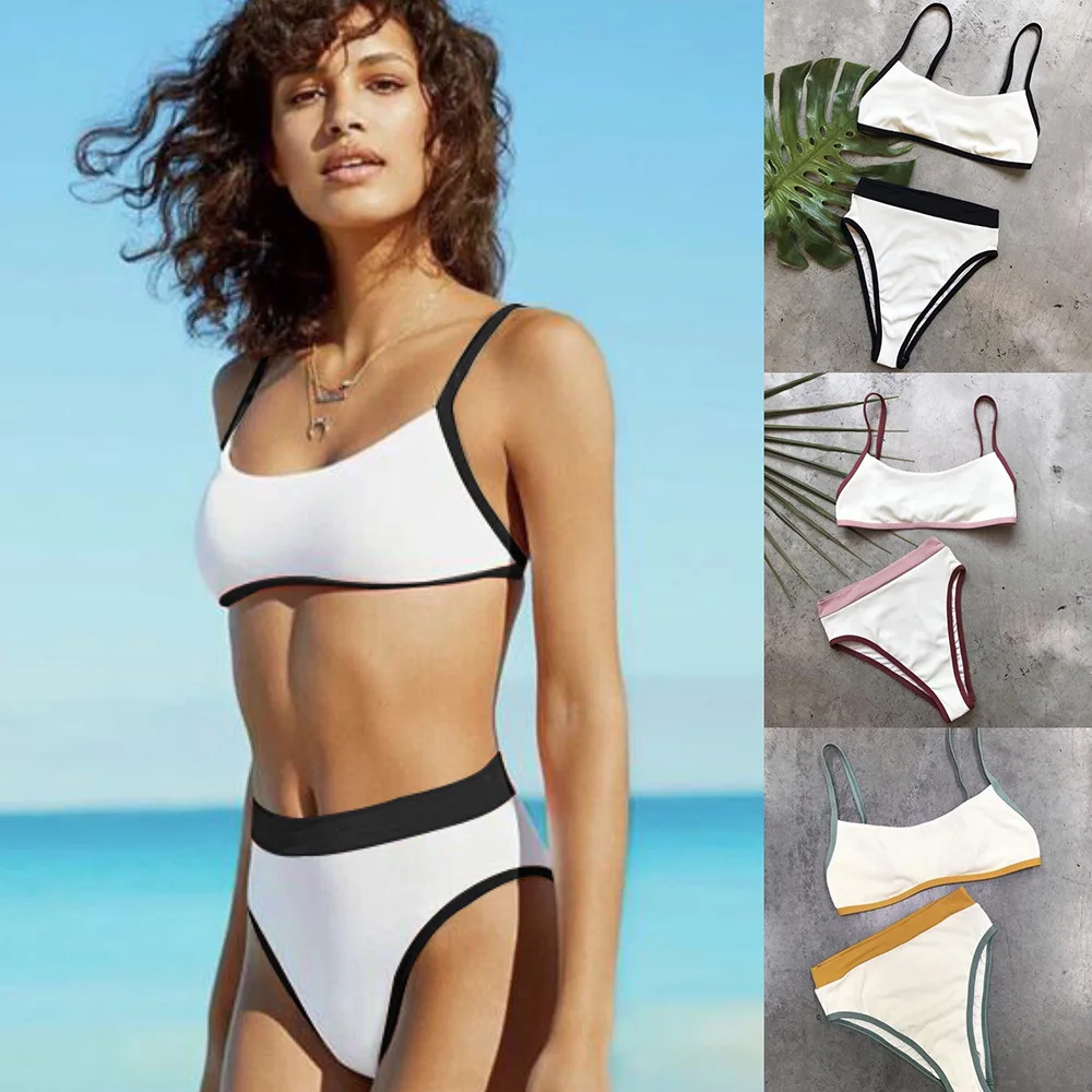 Набор бикини 2019 Новый женский сексуальный Холтер слинг цвет Высокая талия
