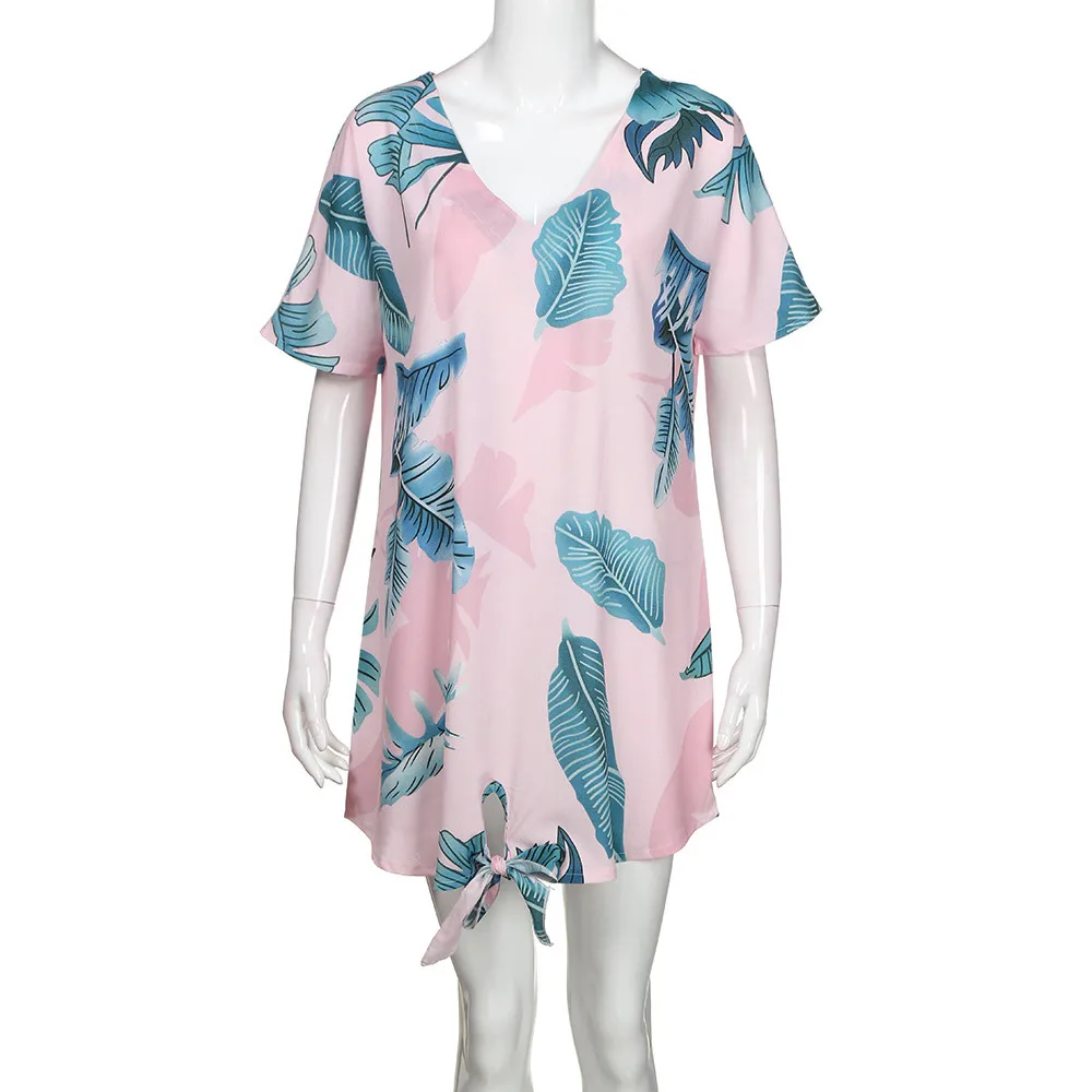 Женское платье-мини с коротким рукавом пляжная одежда из шифона принтом 2019 |