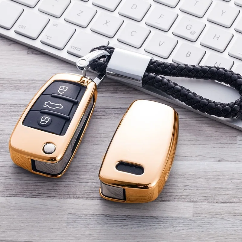 A-Gold keychain Новое поступление, подарок при покупке! мягкий яркий TPU чехол для автомобиля чехол для ключей для автомобиля Audi Q3 A4L A6L Q5 Q7 A1 A3 A4 A5 A7 A8 C6 R8 Брелок «Обложка» автомобиль защиты аксессуары - Название цвета: A-Gold keychain