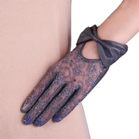 women genuine leather gloves female fashion bowknot lace sunscreen lambskin leather gloves touchscreen l177n 1