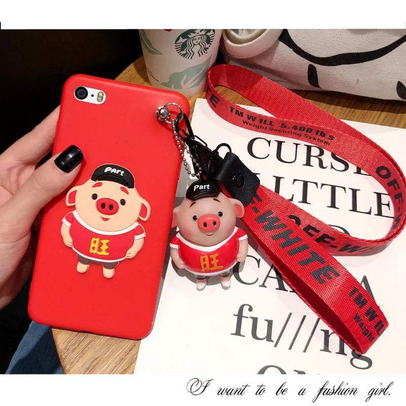 Чехол для iPhone X Красный новогодний чехол со Свинкой 5/5S/se 6 S мягкий 7/8 + ремешок