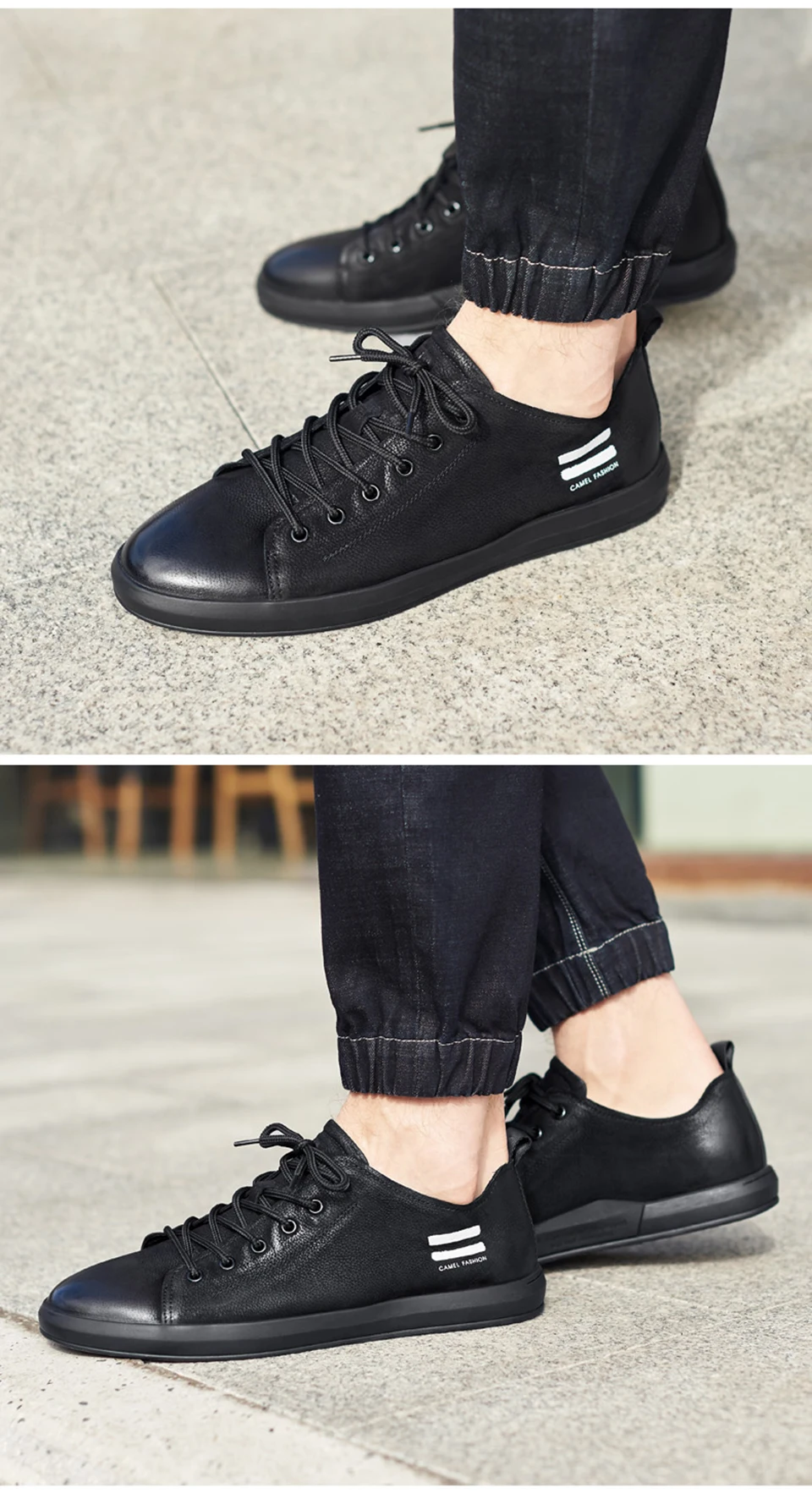 CAMEL Men's Genuine Leather Casual Shoes Classic Fashion Male Lace up Flats Black White Men Flat Heel Daily Comfortable Footwear