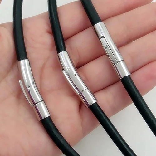 Черный круглый шнур из натуральной кожи для мужчин и женщин ожерелье нержавеющей