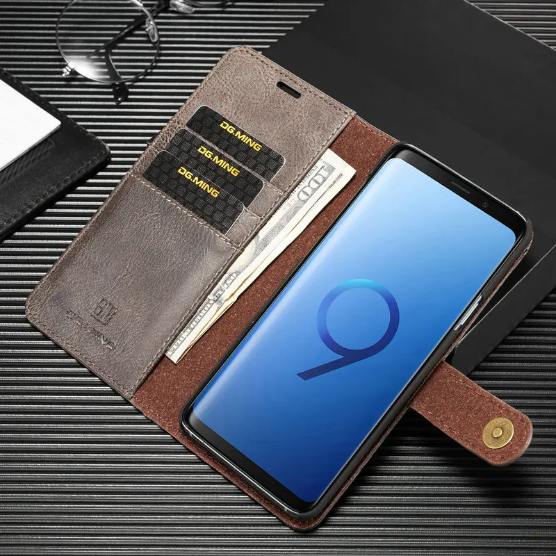 DG. MING винтажный Чехол-кошелек для samsung Galaxy S9 Plus 2в1 Магнитный съемный кожаный чехол для S9 Чехол-книжка с откидной подставкой