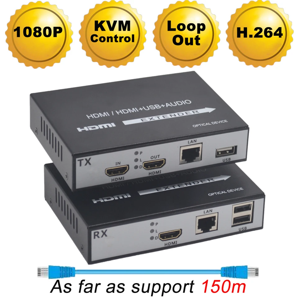 2019 H.264 150 m HDMI KVM Extender по IP сети USB за RJ45 cat5e Cat6 для HDTV DVD|Кабели HDMI| |