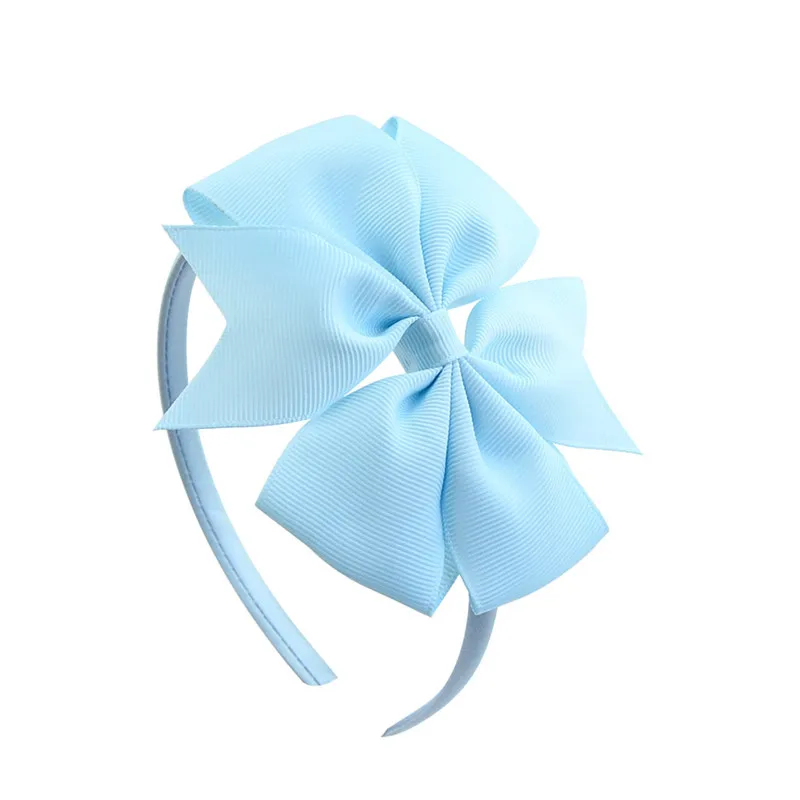 Sky Blue 1 шт., 4 дюймовая атласная лента, повязка на голову с бантом, аксессуары для волос, оголовье для девочек, подарок для малышей, однотонные банты для волос, головные уборы, 20 цветов - Цвет: Sky Blue